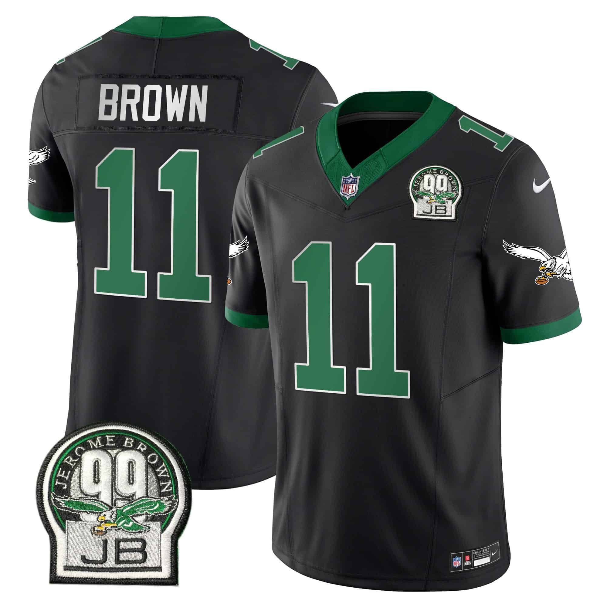 Men Philadelphia Eagles #11 Brown Black 2024 Nike Jerome Brown Patch Alternate Limited NFL Jersey style 1